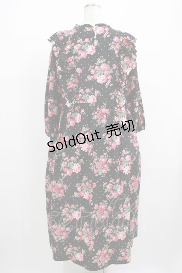 画像3: Jane Marple / Strawberries and flowersラッフルフリルドレス  ブラック H-25-08-04-003-JM-OP-KB-ZH (3)