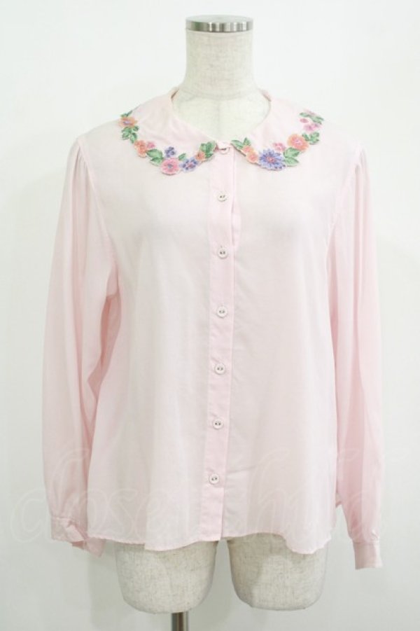 画像1: Jane Marple / Flower embroidery collar blouse  ピンク H-25-08-04-028-JM-BL-KB-ZH (1)