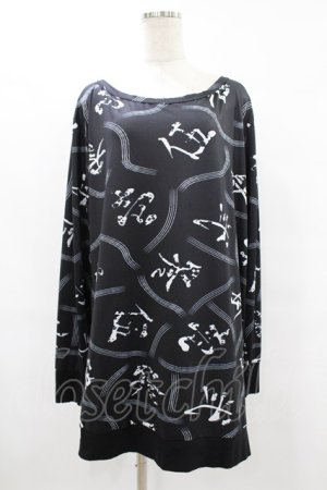 画像: NieR Clothing / 総柄プリントカットソー F 黒 H-25-08-04-1043-PU-TO-KB-ZH