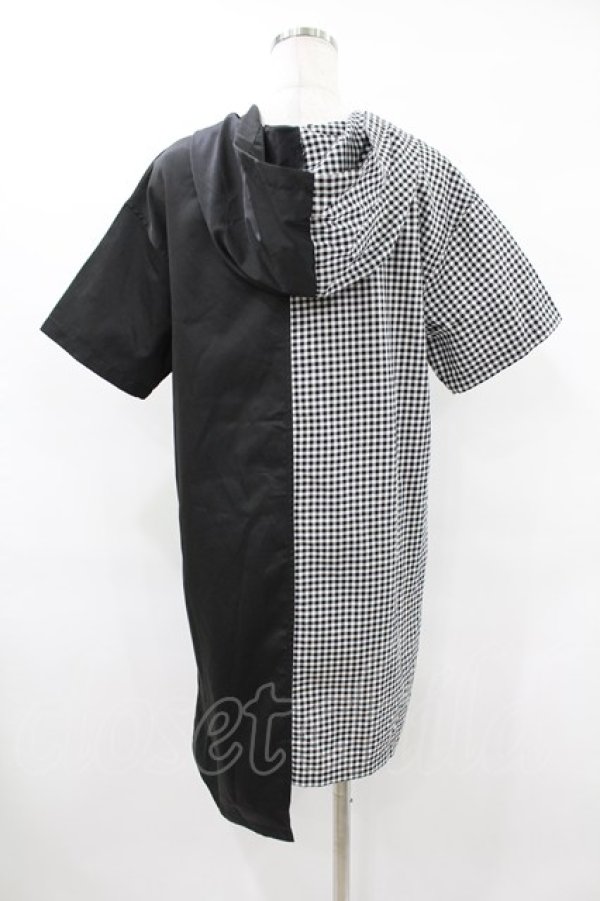 画像2: NieR Clothing / 半袖ZIPパーカー  黒×チェック H-25-08-04-1049-PU-TO-KB-ZT277 (2)