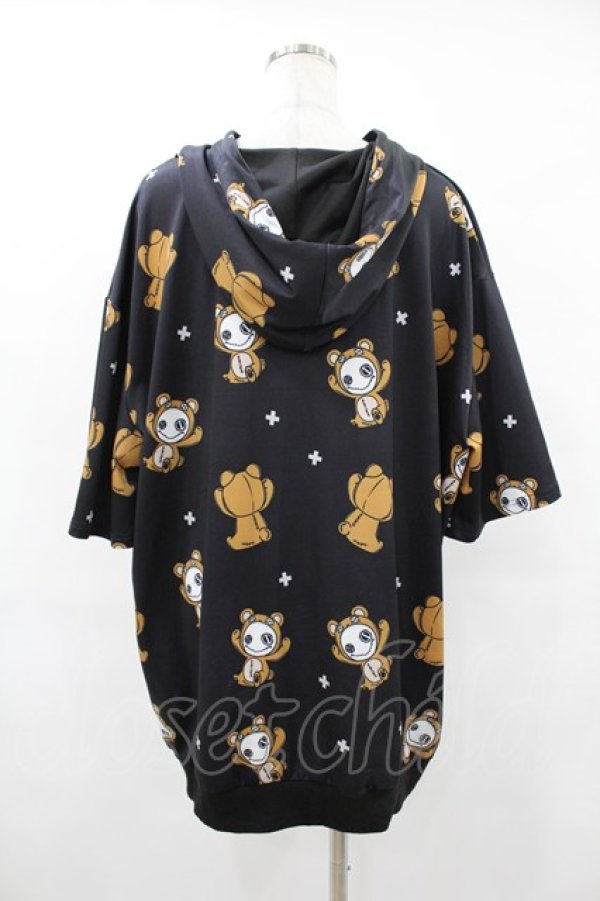 画像2: NieR Clothing / 総柄ZIP半袖パーカー  黒 H-25-08-04-1051-PU-TO-KB-ZT277 (2)