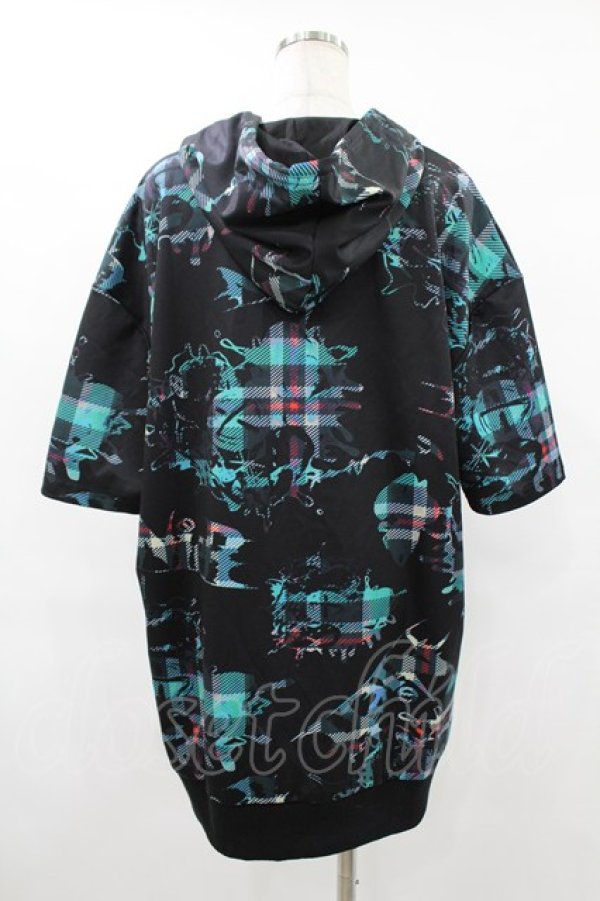 画像2: NieR Clothing / 総柄ZIP半袖パーカー  黒 H-25-08-04-1054-PU-TO-KB-ZT283 (2)