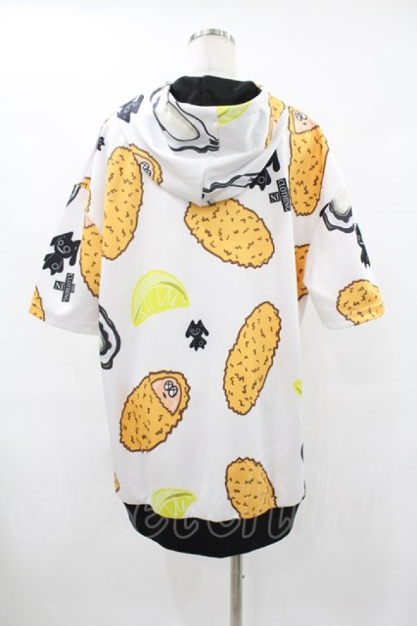 画像2: NieR Clothing / 総柄ZIP半袖パーカー  白 H-25-08-04-1058-PU-TO-KB-ZT151 (2)