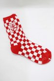 画像2: Candy Stripper / ANARCHY BEAR CHECKER SOCKS  レッド H-25-08-04-059-PU-ZA-KB-ZH (2)