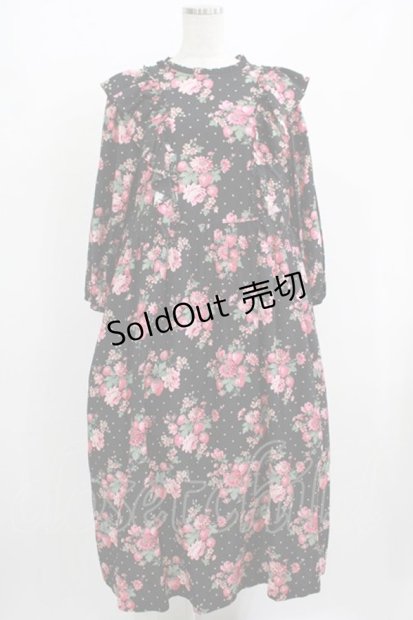 画像1: Jane Marple / Strawberries and flowersラッフルフリルドレス  ブラック H-25-08-04-003-JM-OP-KB-ZH (1)