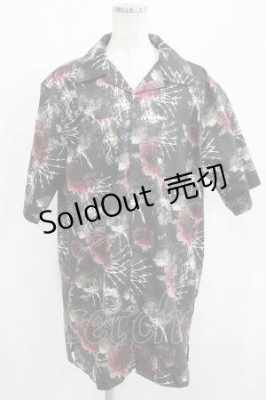 画像: SEX POT ReVeNGe / ローズプリント半袖シャツ  ブラック×レッドローズ H-25-08-04-022-SP-BL-KB-ZH