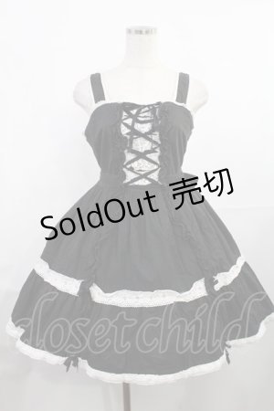 画像: Angelic Pretty / 編み上げジャンパースカート Free ブラック H-25-08-05-1011-AP-OP-NS-ZH