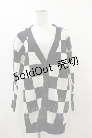 画像: Drug Honey / ブロックチェックニットカーディガン  黒×オフ H-25-08-05-011-PU-TO-KB-ZH
