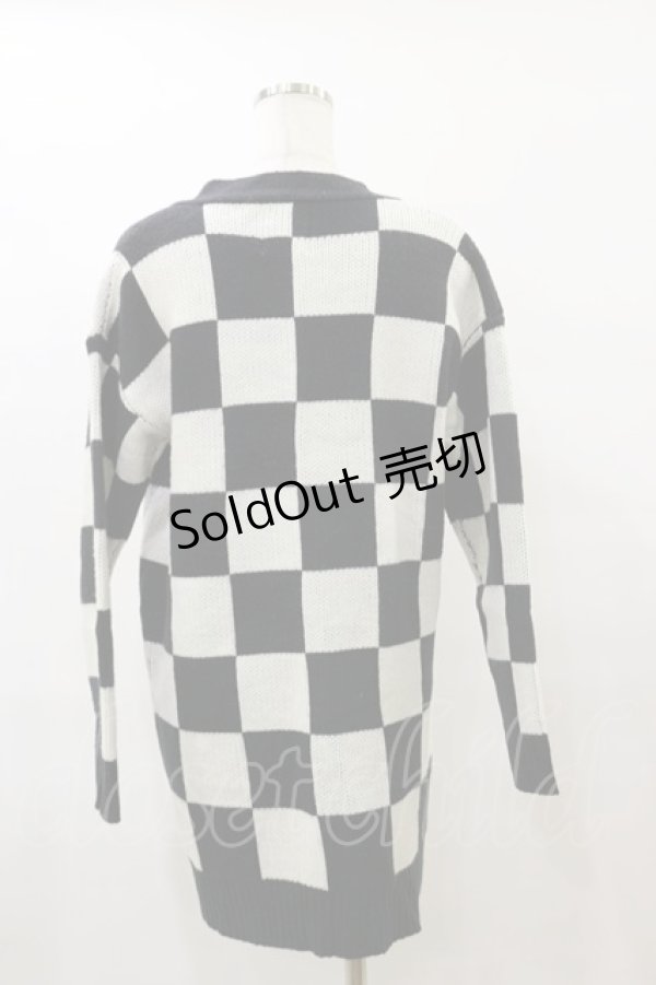 画像2: Drug Honey / ブロックチェックニットカーディガン  黒×オフ H-25-08-05-011-PU-TO-KB-ZH (2)
