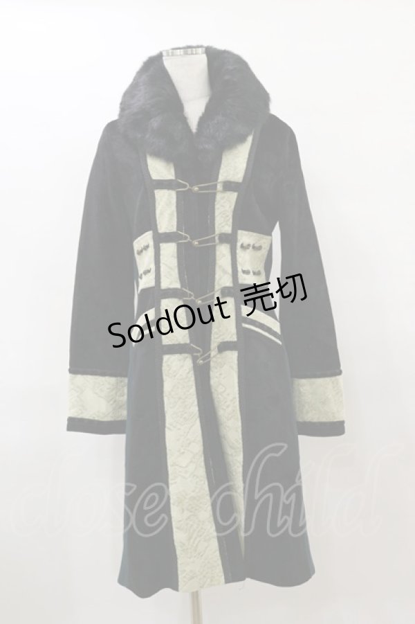 画像1: Rozen Kavalier / 異素材切替ファーカラーコート  黒×緑 H-25-08-05-012-OO-CO-KB-ZTC068 (1)