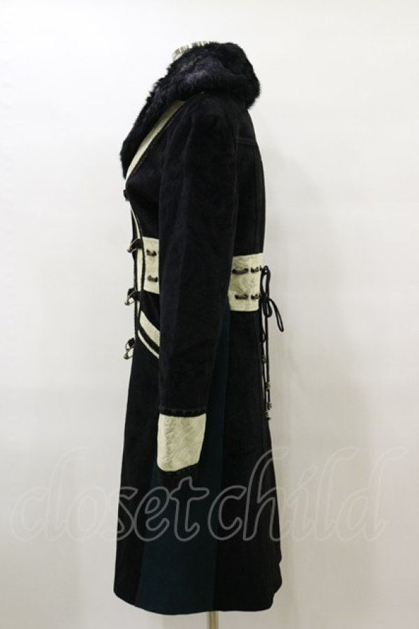 画像3: Rozen Kavalier / 異素材切替ファーカラーコート  黒×緑 H-25-08-05-012-OO-CO-KB-ZT-C068 (3)