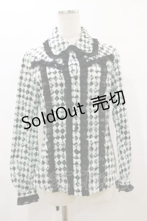 画像: ALGONQUINS / シフォンフリルダイヤブラウス  サックス×ブラック H-25-08-05-014-AL-BL-KB-ZH
