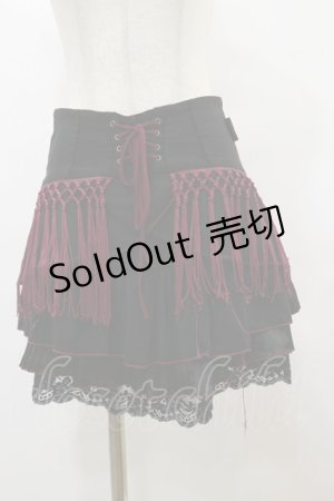 画像: Ozz oneste / 配色フリンジスカート  黒×ボルドー H-25-08-05-033-OO-SK-KB-ZH