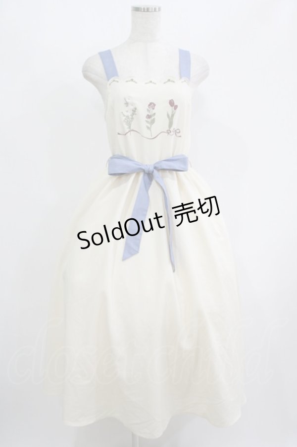 画像1: axes femme / リボンフラワー刺繍ジャンスカ M 生成り/ブルー H-25-08-06-006-AX-OP-NS-ZH (1)