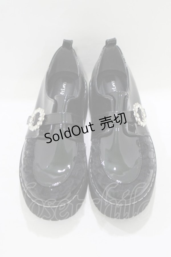 画像1: DearMyLove / 厚底メイドフリルシューズ 24.5cm ブラックエナメル H-25-08-06-078-EL-SH-NS-ZH (1)