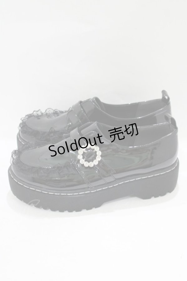 画像2: DearMyLove / 厚底メイドフリルシューズ 24.5cm ブラックエナメル H-25-08-06-078-EL-SH-NS-ZH (2)