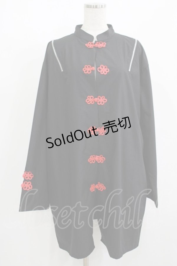 画像1: REFLEM / ショルダーZIPチャイナシャツ  黒×赤 H-25-08-07-031-PU-BL-KB-ZH (1)