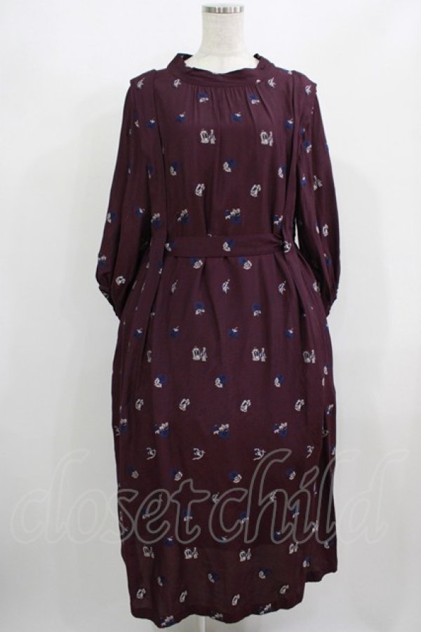 画像1: Jane Marple Dans Le Salon / Dance with rosesベルテッドドレス  ボルドー H-25-08-07-004-JM-OP-KB-ZH (1)