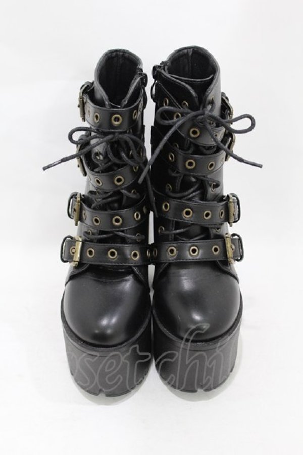 画像1: NieR Clothing / ベルトブーツ EU35(約22.5) ブラック H-25-08-07-1001-PU-SH-KB-ZH (1)