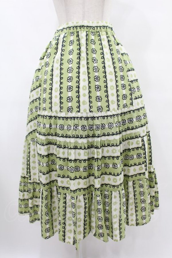 画像1: Jane Marple Dans Le Salon / Autumn gardenスウィッチングスカート M ピスタチオ×アイボリー H-25-08-07-1035-JM-SK-KB-ZH (1)