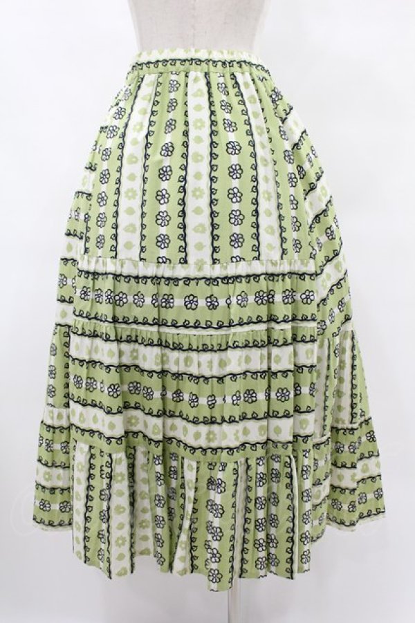 画像2: Jane Marple Dans Le Salon / Autumn gardenスウィッチングスカート M ピスタチオ×アイボリー H-25-08-07-1035-JM-SK-KB-ZH (2)