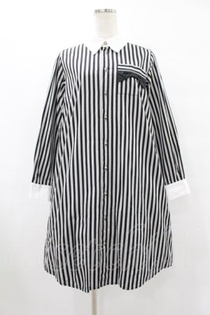 画像: ネバアランド / リボンシャツワンピース  灰×黒 H-25-08-07-1040-LO-OP-KB-ZH