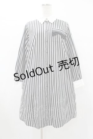 画像: ネバアランド / リボンシャツワンピース  灰×黒 H-25-08-07-1040-LO-OP-KB-ZH