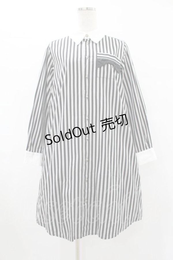 画像1: ネバアランド / リボンシャツワンピース  灰×黒 H-25-08-07-1040-LO-OP-KB-ZH (1)