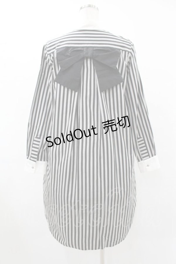 画像2: ネバアランド / リボンシャツワンピース  灰×黒 H-25-08-07-1040-LO-OP-KB-ZH (2)