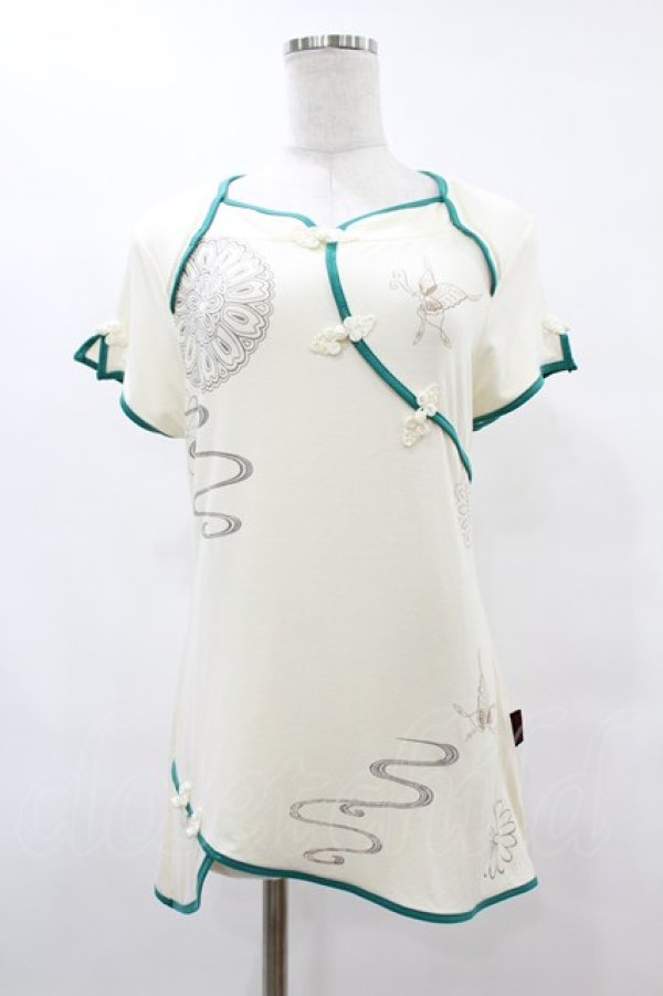 画像1: Ozz oneste / 配色チャイナカットソー  オフ×グリーン H-25-08-07-1053-OO-TO-KB-ZT023 (1)