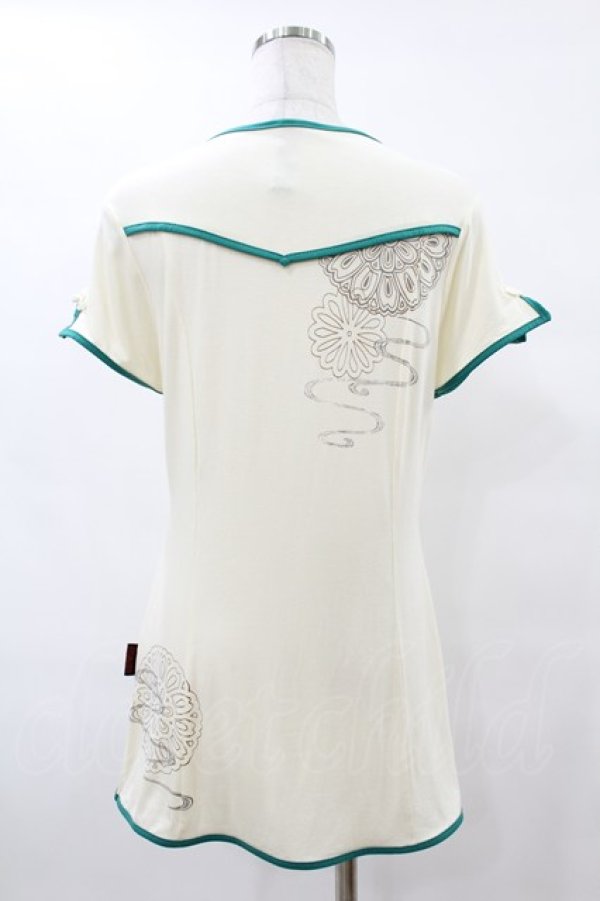 画像2: Ozz oneste / 配色チャイナカットソー  オフ×グリーン H-25-08-07-1053-OO-TO-KB-ZT023 (2)