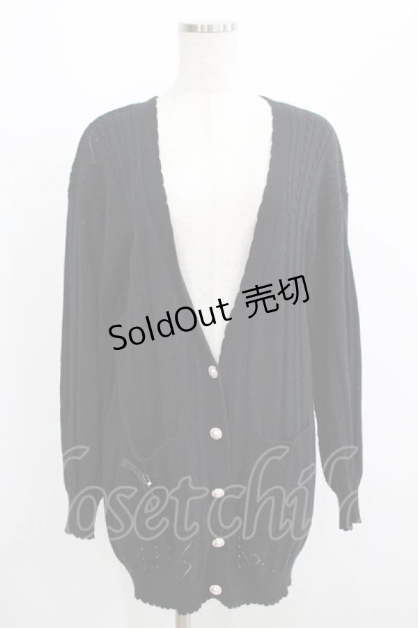 画像1: Amavel / ハート透かし編みロングカーディガン Free ブラック H-25-08-08-050-CA-TO-NS-ZH (1)