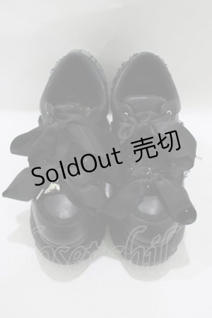 画像: Honey Cinnamon / ダブルリボン厚底スニーカー S（23〜23.5cm ） ブラック H-25-08-08-082-LO-SH-NS-ZH