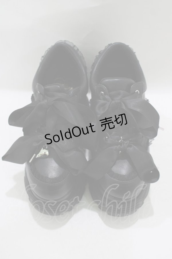 画像1: Honey Cinnamon / ダブルリボン厚底スニーカー S（23〜23.5cm ） ブラック H-25-08-08-082-LO-SH-NS-ZH (1)