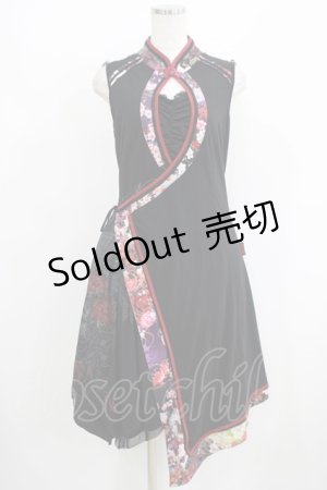 画像: Ozz oneste / チャイナボタンチュニックワンピース  黒×赤 H-25-08-09-027-OO-OP-KB-ZH