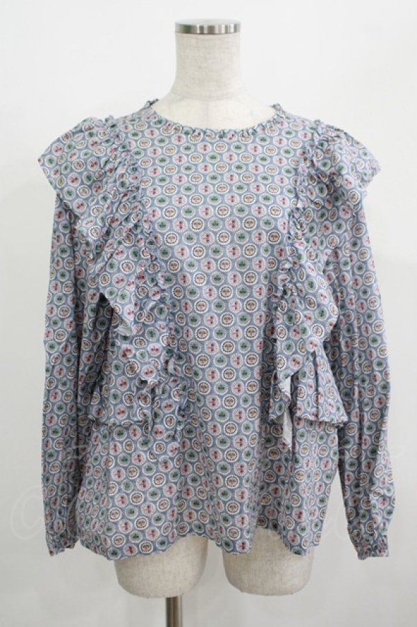 画像1: Jane Marple Dans Le Salon / Noon shoulder frill blouse  blue grey H-25-08-09-047-JM-BL-KB-ZH (1)
