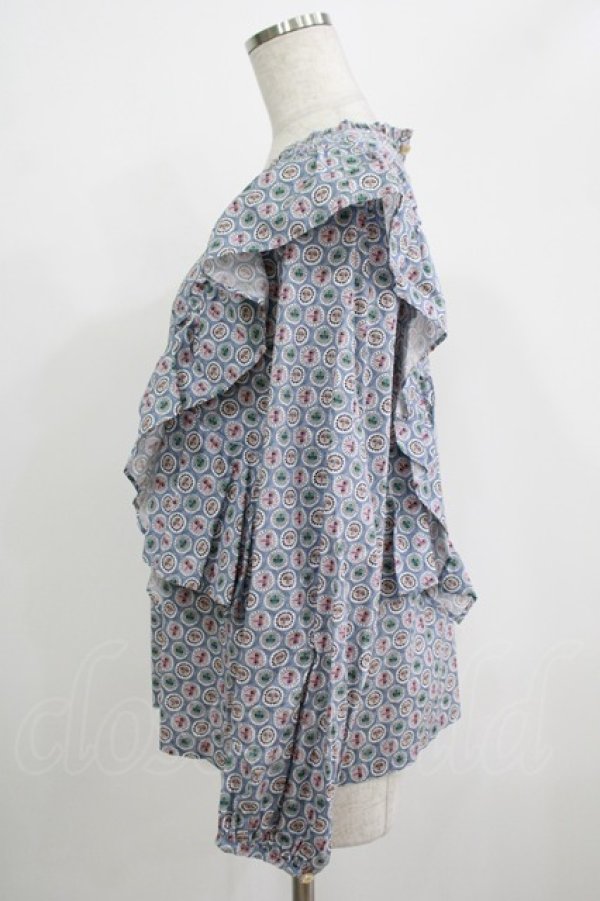 画像2: Jane Marple Dans Le Salon / Noon shoulder frill blouse  blue grey H-25-08-09-047-JM-BL-KB-ZH (2)