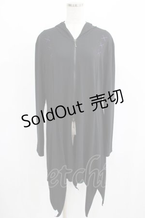 画像: ALGONQUINS / クロス刺繍イレギュラーZIPパーカー  黒 H-25-08-09-049-AL-TO-KB-ZH