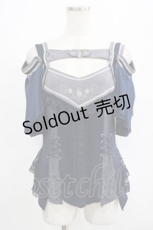 画像: Ozz oneste / alys rose刺繍使い 2way frillカットソー  ネイビー H-25-08-09-053-OO-TO-KB-ZH