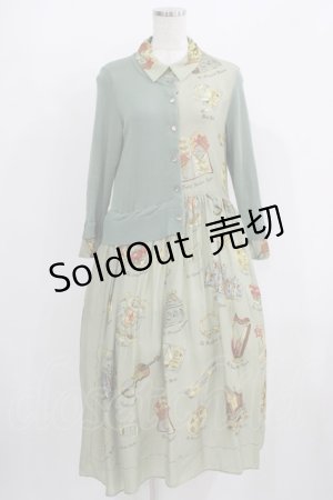 画像: Jane Marple Dans Le Salon / Scottish scarf trompe-l'oeil dress  Mint grey×Mint grey H-25-08-09-008-JM-OP-KB-ZH