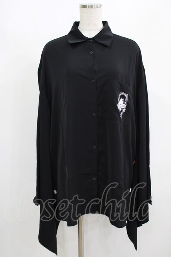 画像1: NieR Clothing / 着物風袖シャツ  黒 H-25-08-10-1052-PU-BL-KB-ZH (1)