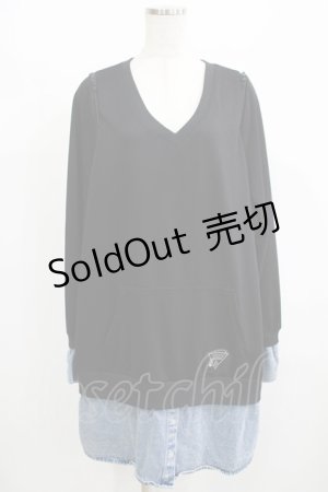 画像: NieR Clothing / デニム切替オフショルワンピ  黒×ブルーデニム H-25-08-10-1057-PU-OP-KB-ZH