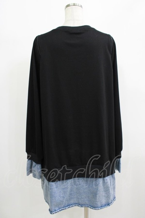 画像3: NieR Clothing / デニム切替オフショルワンピ  黒×ブルーデニム H-25-08-10-1057-PU-OP-KB-ZH (3)