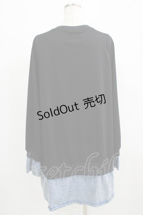 画像3: NieR Clothing / デニム切替オフショルワンピ  黒×ブルーデニム H-25-08-10-1057-PU-OP-KB-ZH (3)