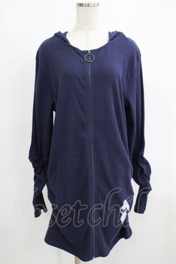 画像1: NieR Clothing / ギャザースリーブリブパーカー  ネイビー H-25-08-10-1058-PU-TO-KB-ZH (1)