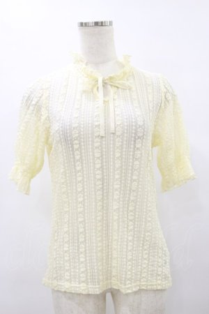 画像: F&A / フロントリボンストライプレース5分袖トップス Free IVORY H-25-08-12-049-LO-TO-NS-ZH