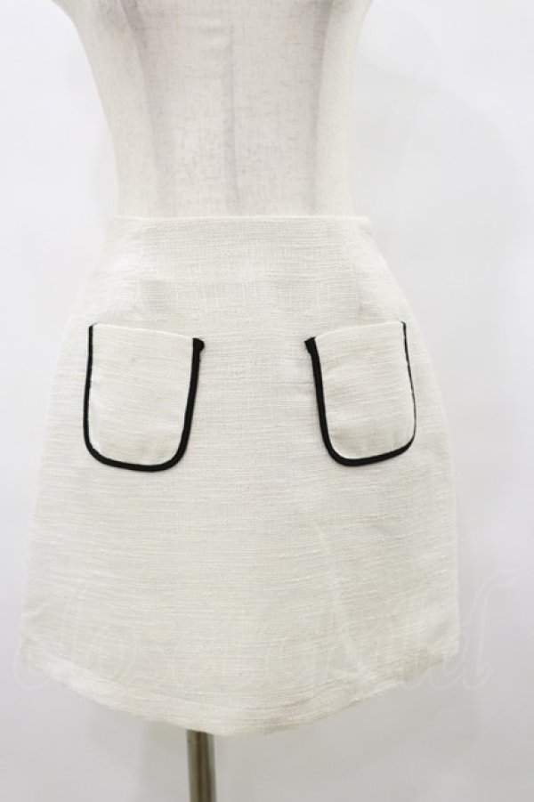 画像1: Ank Rouge / パイピングツイード台形スカート M ホワイト/ブラック H-25-08-12-054-CA-SK-NS-ZH (1)