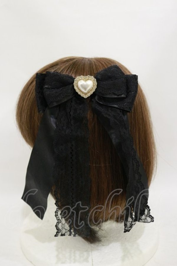 画像2: Princess Melody / パールハートレースおリボンクリップ  ブラック/オフ H-25-08-12-001-EL-AC-NS-ZH (2)