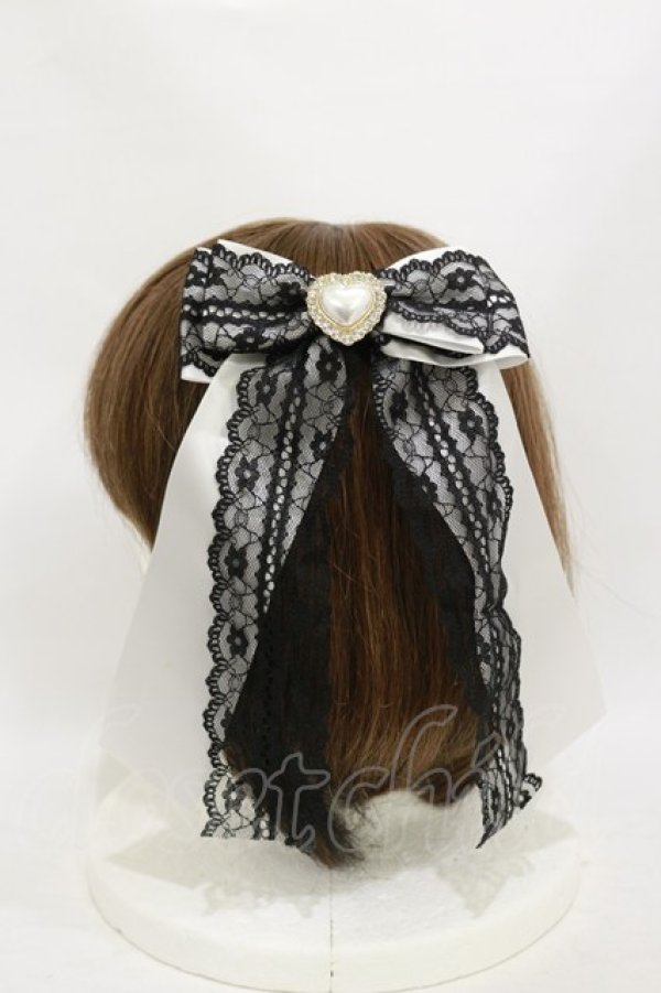 画像3: Princess Melody / パールハートレースおリボンクリップ  ブラック/オフ H-25-08-12-001-EL-AC-NS-ZH (3)