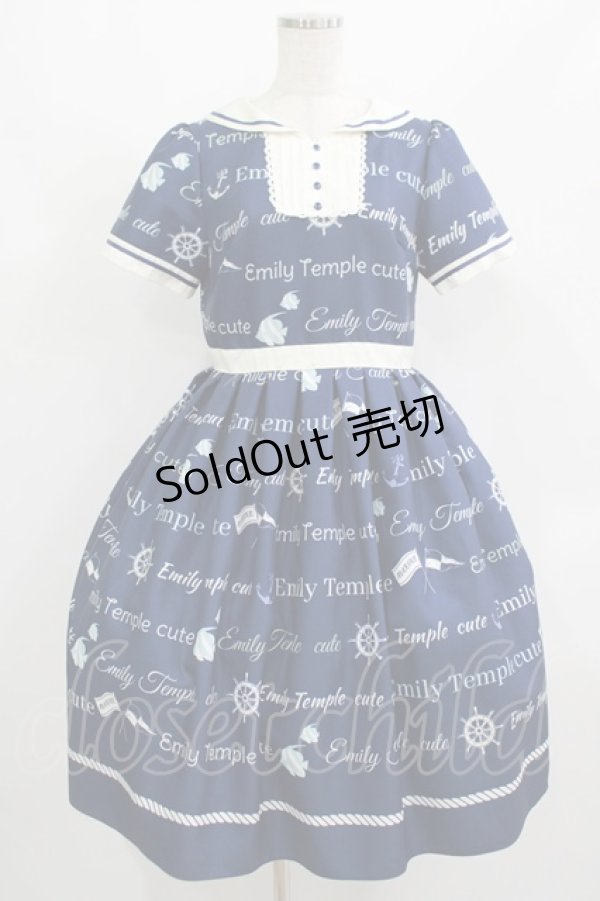 画像1: Emily Temple cute / MARINEロゴワンピース  ネイビー H-25-12-15-1003-ET-OP-KB-ZT033 (1)